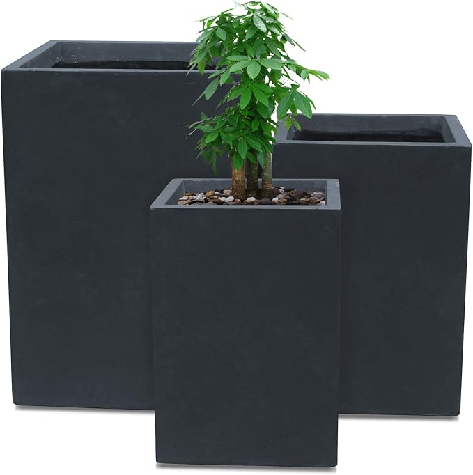 Kante 18.5", 12.6" H Tall Rectangular Concrete Planters Set of 3, Outdoor by Kante