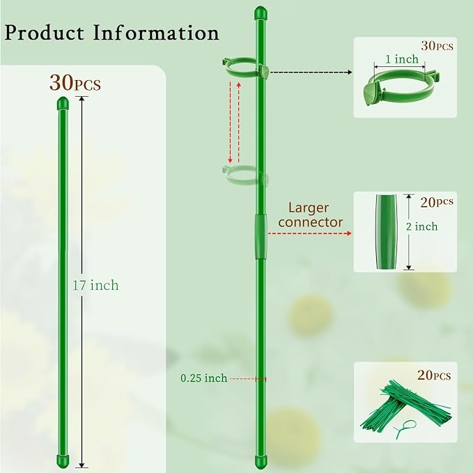 20Pcs Plant Support Stakes 17 inch SupKing Garden Orchid Sticks Extended to 3ft - Image 2