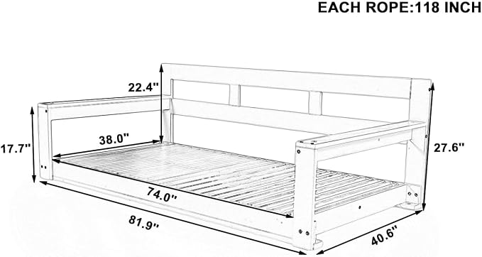 Harper & Bright Designs Patio Wooden Twin Size Porch Swing Daybed Frame - Image 2