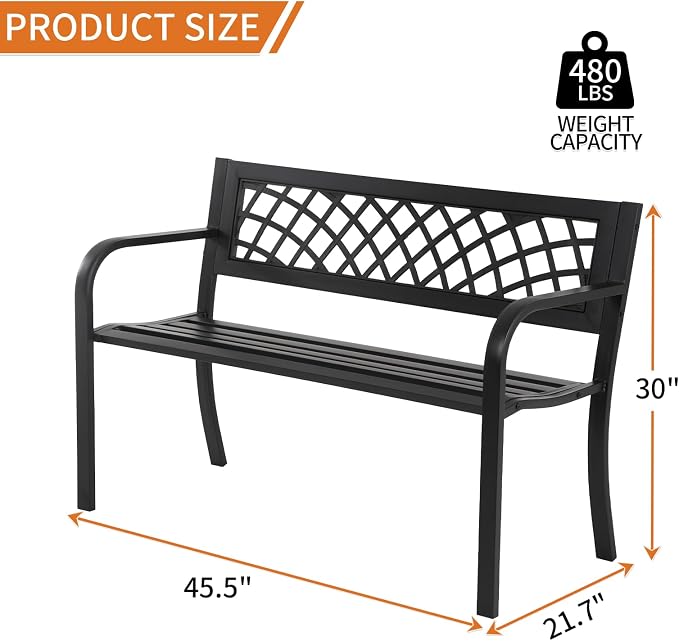 BSTOPHKL Outdoor Bench, Patio Garden Benches, Metal Weatherproof Porch Bench - Image 3