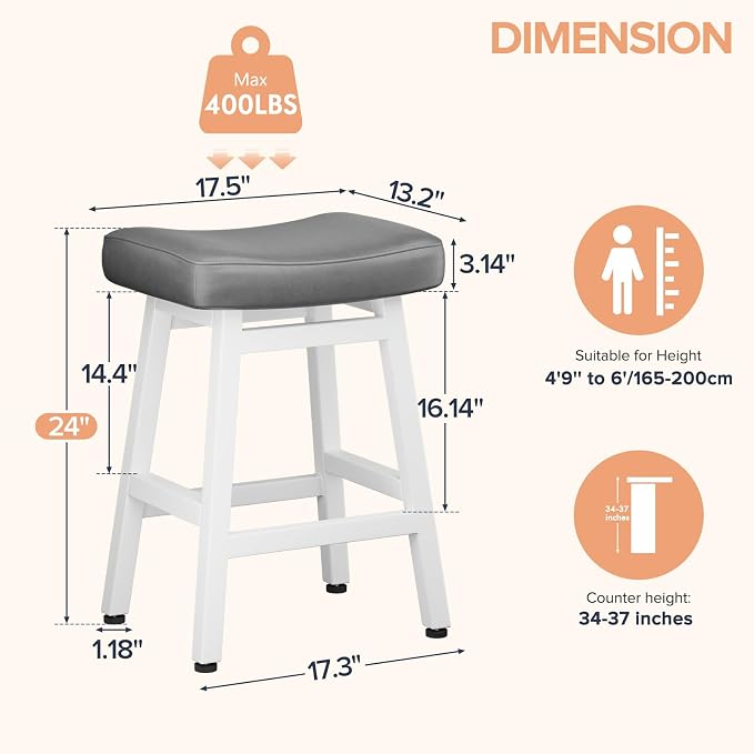 Counter Height Bar Stools Set of 3, 24 Inch Barstools - Image 2