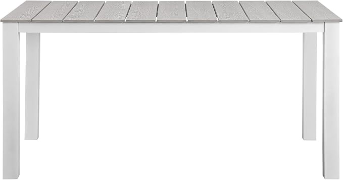 Modway Maine Aluminum Outdoor Patio 63" Dining Table in White Light Gray - Image 4