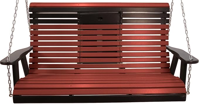 5FT Cherry Flip-Cup ROLLBACK Porch Swing Bench, Amish-Made Poly Lumber Wood - Image 2