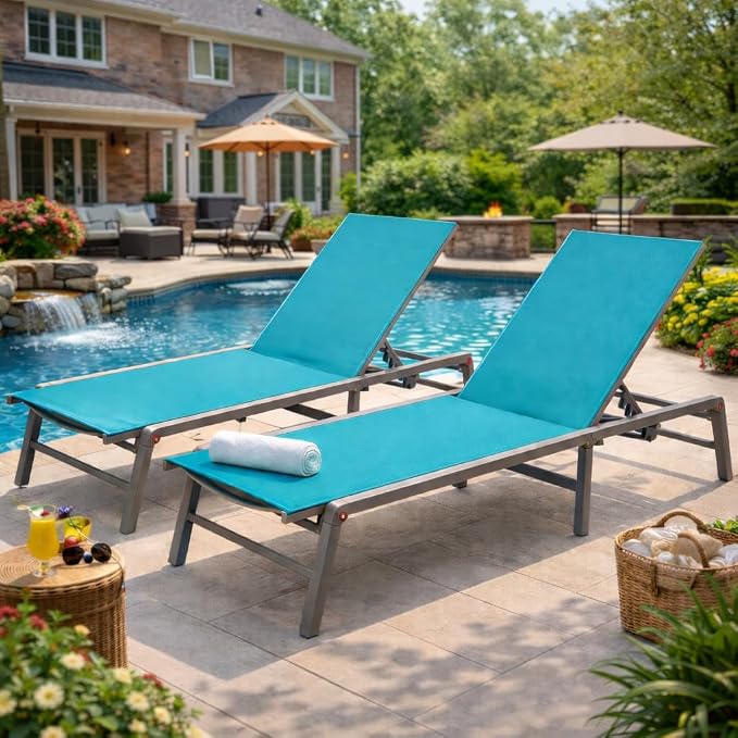 Kozyard 2-Pack Outdoor Lounge Chairs, Foldable Aluminum Frame Patio Chaise by Kozyard