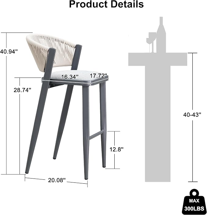 PURPLE LEAF Bar Stool Set of 2 Outdoor Bar Chairs Aluminum Bar Height Stools - Image 3