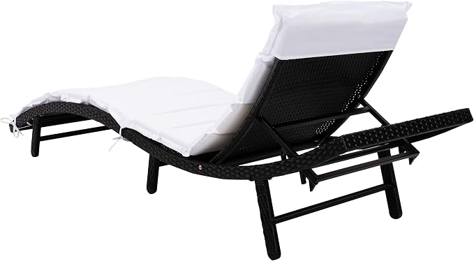 SAFAVIEH Outdoor Collection Colley Black Wicker/White Cushion Adjustable - Image 9