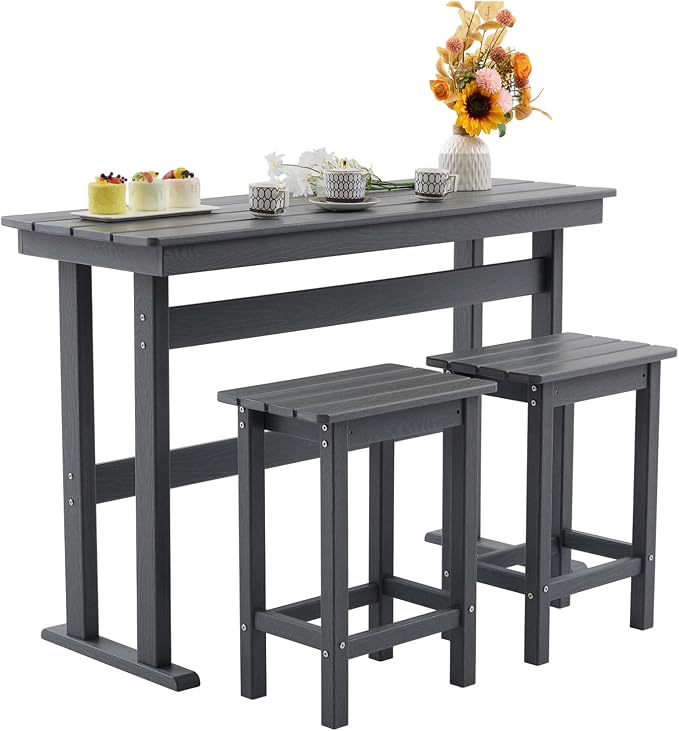 3 Pcs HDPE Outdoor Bar Set of 2 Includes Bar Height Table and Chairs, Patio Bar by Unknown