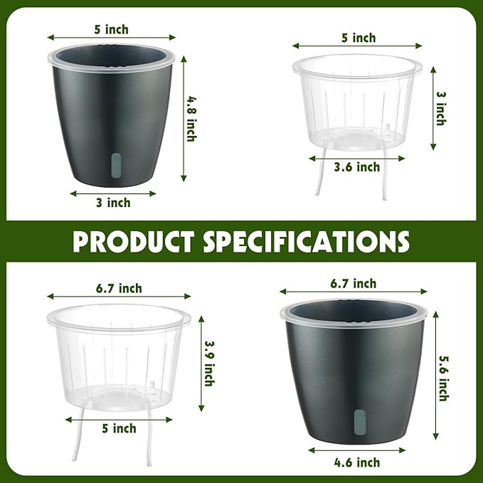 Self Watering Pots for Indoor Plants, Small African Violet Pots - Image 2