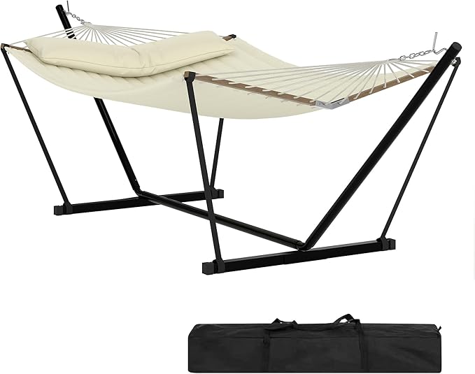 2 Person Double Hammock with Adjustable Steel Stand & Pillow, Heavy Duty by KYBOLT