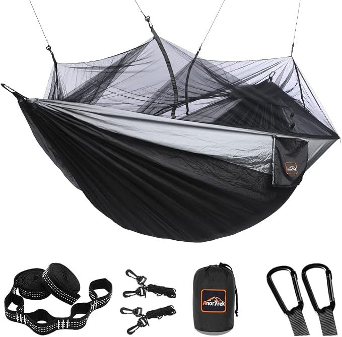 Camping Hammock with Mosquito Net, Double & Single Lightweight Portable by AnorTrek