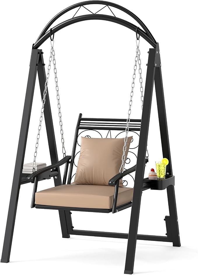 Tangkula Porch Swing with Stand, Outdoor Patio Swing with Heavy-Duty Metal Frame by TANGKULA