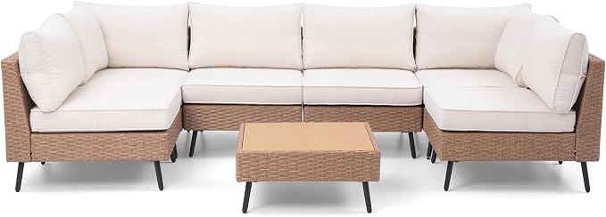 LAUSAINT HOME Outdoor Patio Furniture, 7 Piece Outdoor Sectional Sofa PE Rattan - Image 7