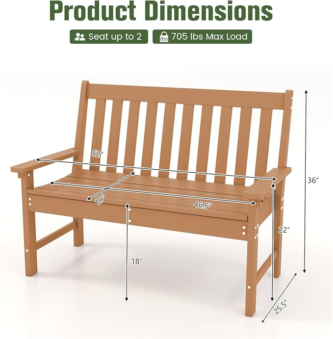 Tangkula HDPE Outdoor Garden Bench - Image 2