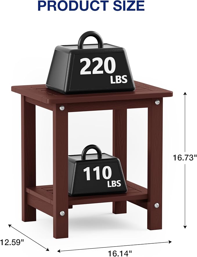YEFU Outdoor Side Table for Patio: 16" HIPS Weather - Image 3