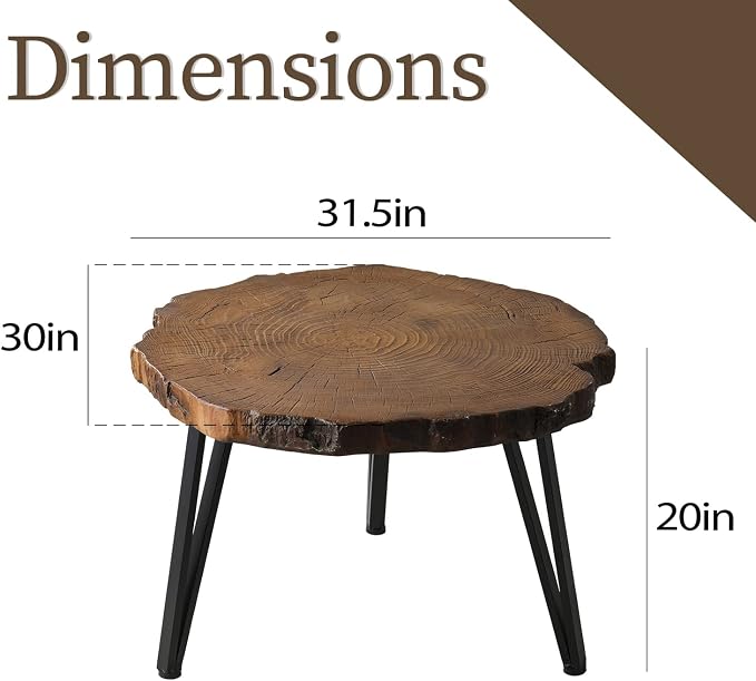 COSIEST Outdoor Faux Wood Tree-Slice Coffee Table, Natural Oak Hand Painted - Image 3