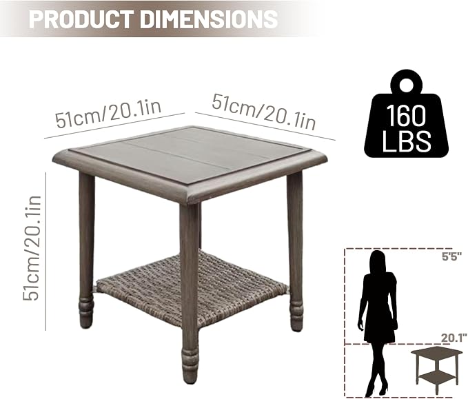 Outdoor Wicker Side Table Small Square Patio Rattan Coffee Table Adopt Sturdy - Image 3