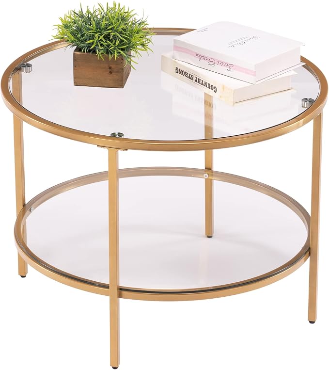 VINGLI 25.6" Round Gold Coffee Tables - Image 5