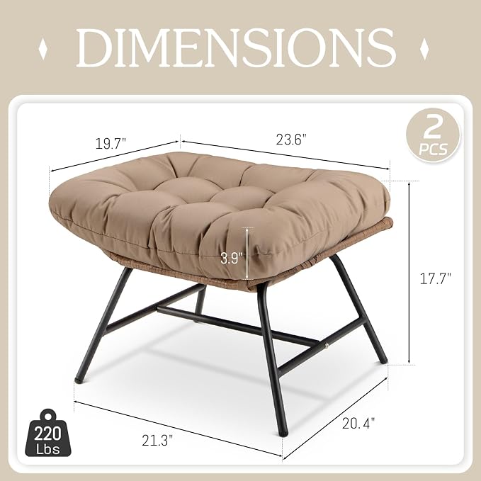 BULEXYARD 2 Pieces Outdoor Patio Ottomans, Indoor Outdoor Wicker Footrest - Image 3