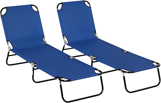 Outsunny 2 Piece Folding Chaise Lounge Pool Chairs, Outdoor Sun Tanning Chairs by Outsunny