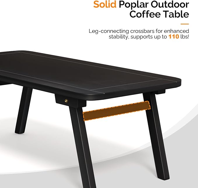 VINGLI Outdoor Folding Coffee Table, Natural Poplar Wood Patio Coffee Table - Image 5