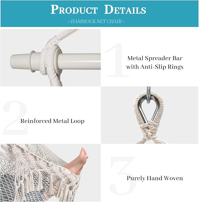 Handwoven Cotton Rope Hammock Chair - Image 3