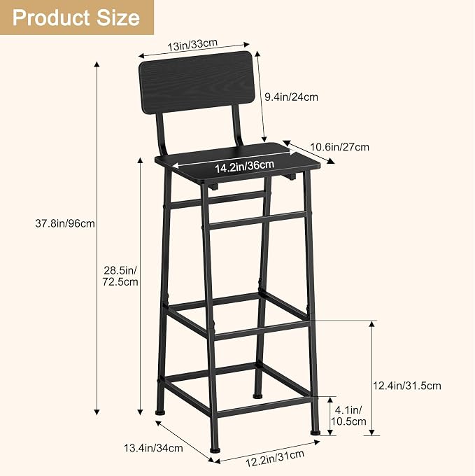 LIANTRAL Set of 2 Bar Stools, Counter Height Bar Stools - Image 3