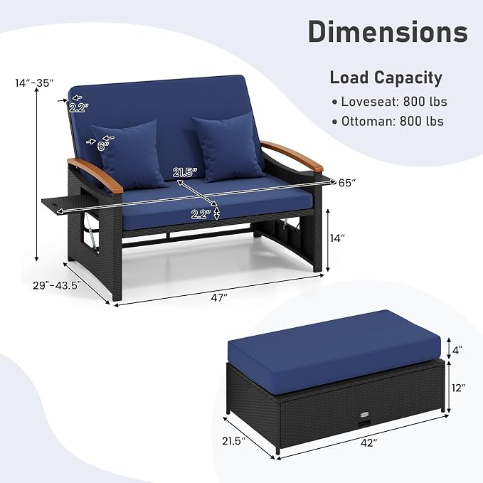 Moccha Outdoor Wicker Daybed, Patio Rattan Loveseat Sofa w/ 4-Level Adjustable - Image 8