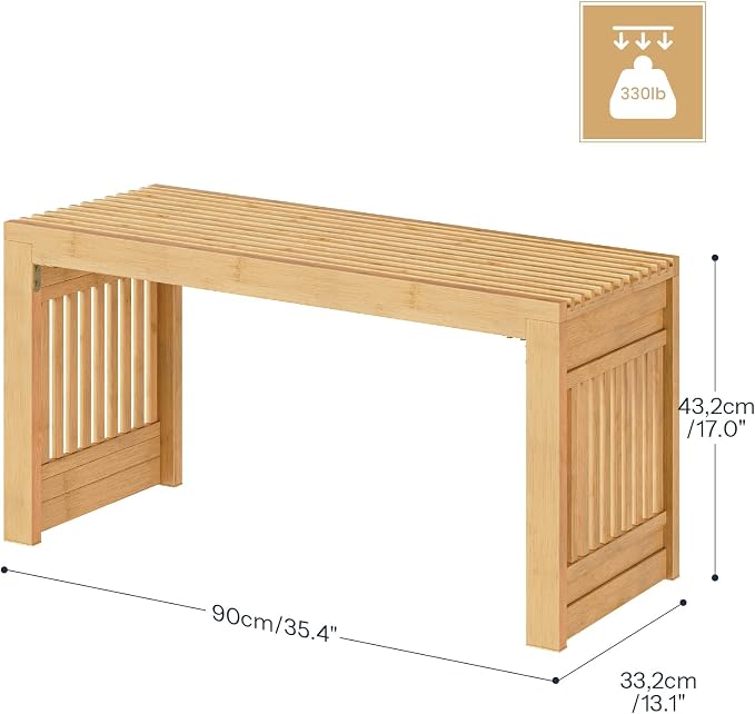 HOOBRO Bamboo Dining Bench, 35 inch Farmhouse Kitchen Table Bench, Solid Bamboo - Image 3