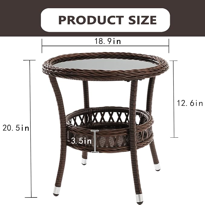 Outdoor Side Table Patio Wicker Coffee Table Outdoor End Table Rattan Bistro - Image 2