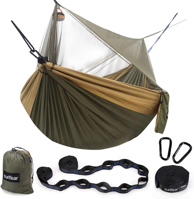 Sunyear Hammock Camping with Rain Fly Tarp and Net, Portable Camping Hammock by SleepSafeSwingFree
