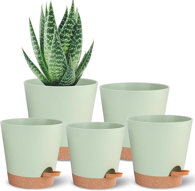 Self Watering Planters for Outdoor Plants 7/6.5/6/5.5/5Inch 5Pack Flower Pot by SESUN-E