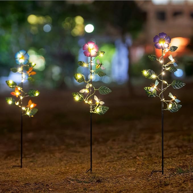 Set of 3 Solar Garden Lights, Waterproof Metal Spring Yard Art Decor, Solar - Image 4