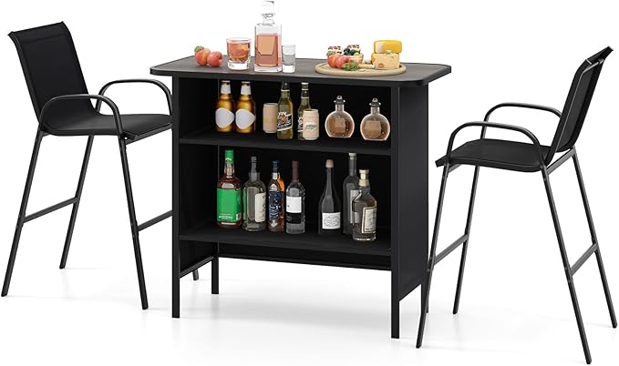 Tangkula 3 Piece Outdoor Bar Set, Patio Bar Height Table & Armchairs by TANGKULA