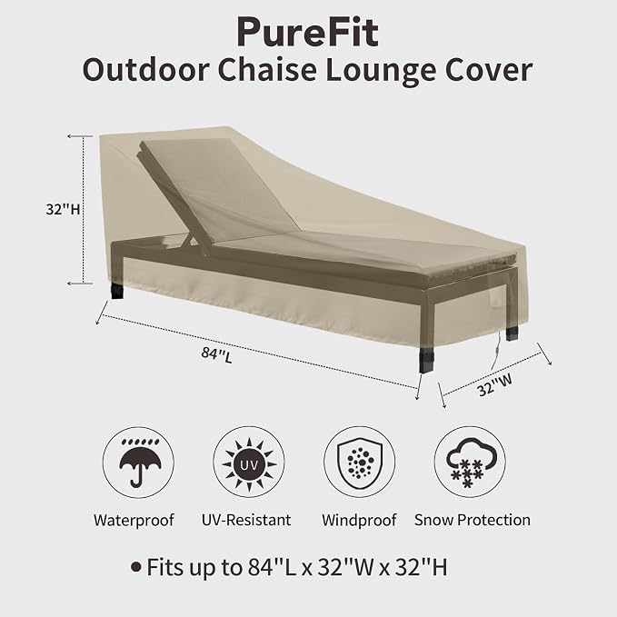 PureFit Outdoor Chaise Lounge Cover, Lounge Chair Covers Waterproof Patio - Image 2