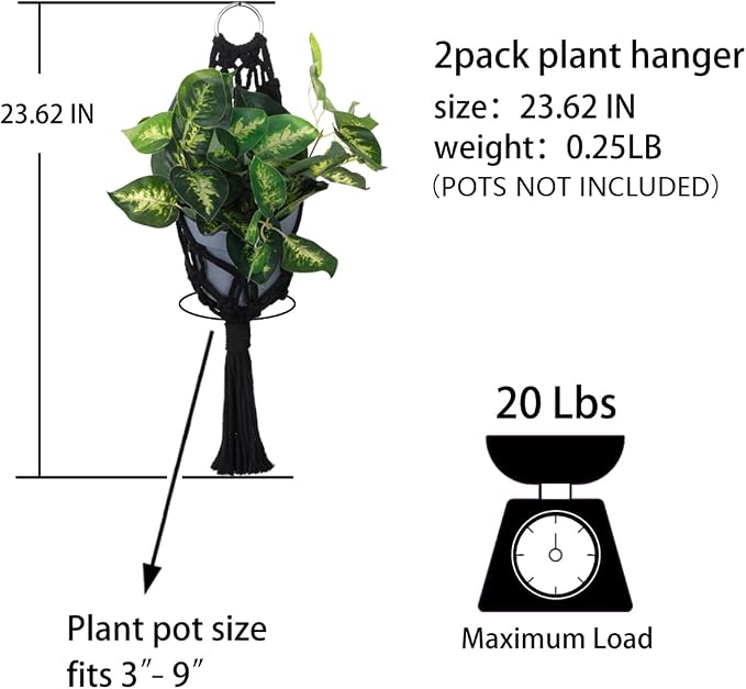 Artilady 2 Pack Black Macrame Plant Hanger Indoor - Image 4