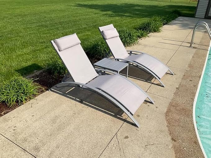 Domi Pool Lounge Chairs Set of 3, Adjustable Aluminum Outdoor Chaise Lounge - Image 8