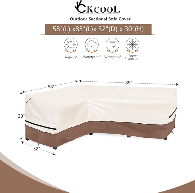 okcool Outdoor Sectional Sofa Cover Waterproof-L-Shaped Patio Furniture Covers - Image 2