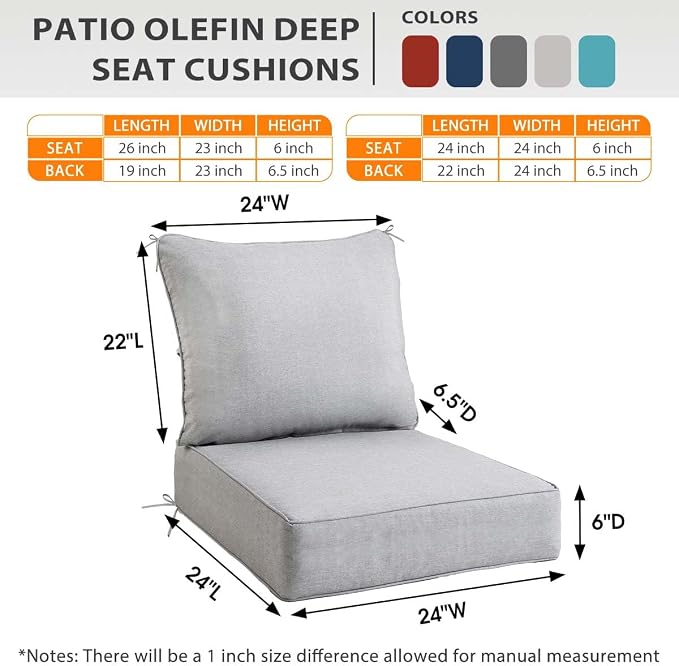 Sundale Outdoor Olefin Deep Seat Cushion Set of 2, Patio Chair Cushion and - Image 4