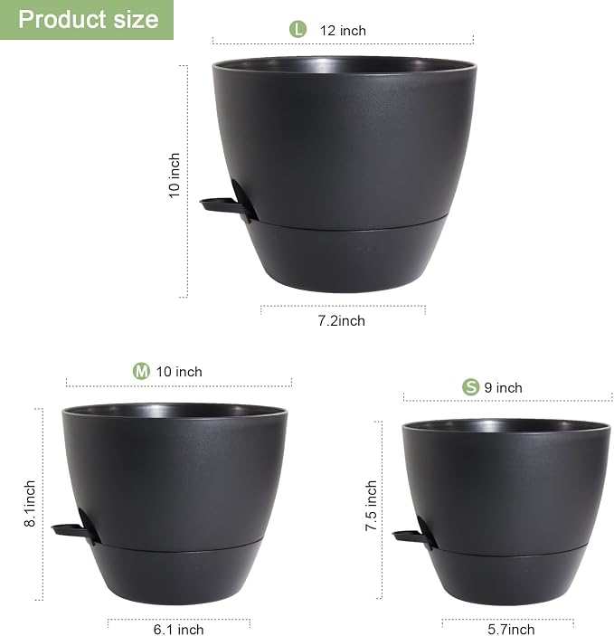 12/10/9 inch Large Self Watering Pots, Plant Pots - Image 2