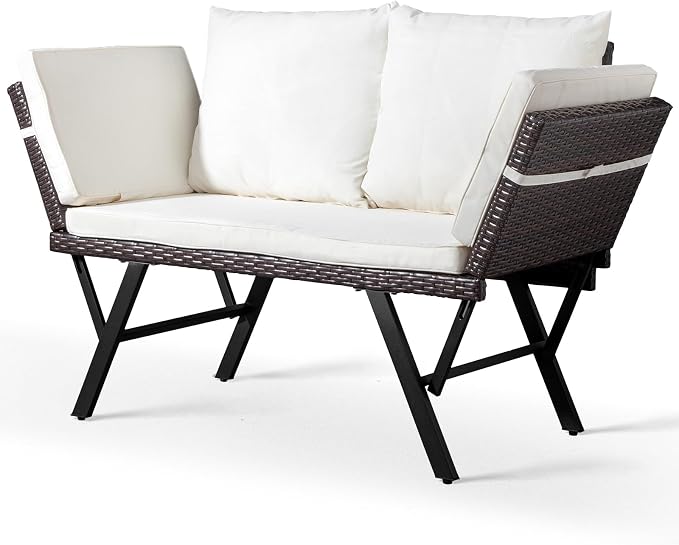 VINGLI Outdoor Loveseat, Woven Rattan Outdoor Sofa - Image 9