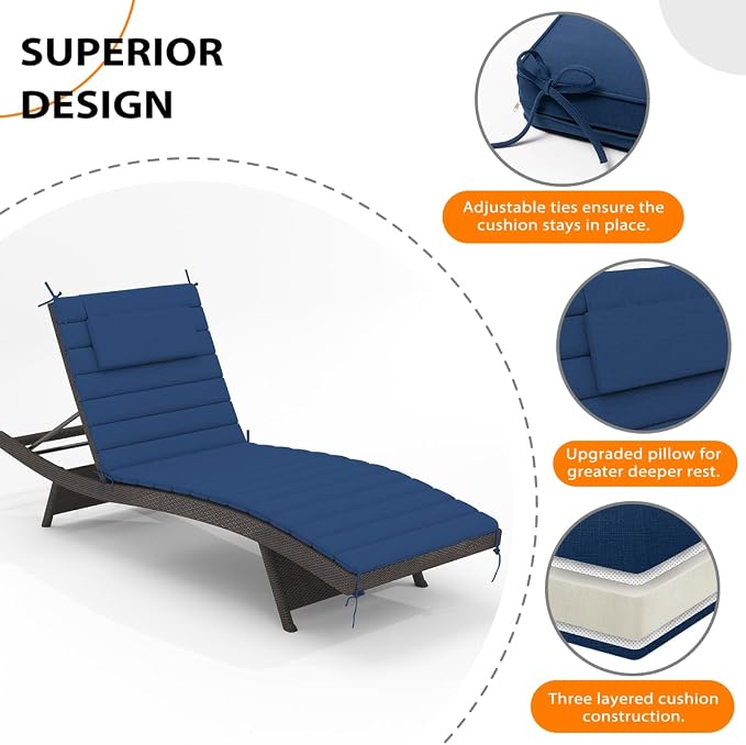 Sundale Outdoor Olefin Quilted Lounge Cushion Set of 2, Patio Foldable Chaise - Image 5