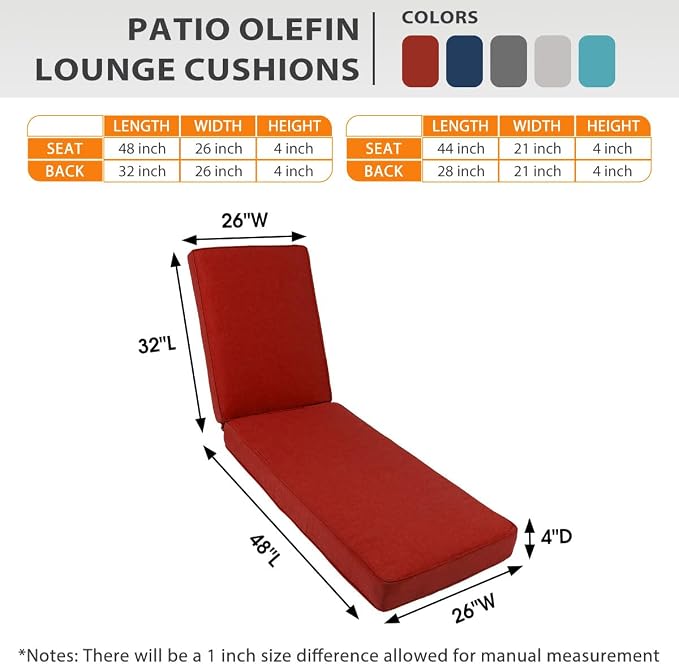 Sundale Outdoor Olefin Chaise Lounge Cushion Set of 2, Water-Resistant Patio - Image 4