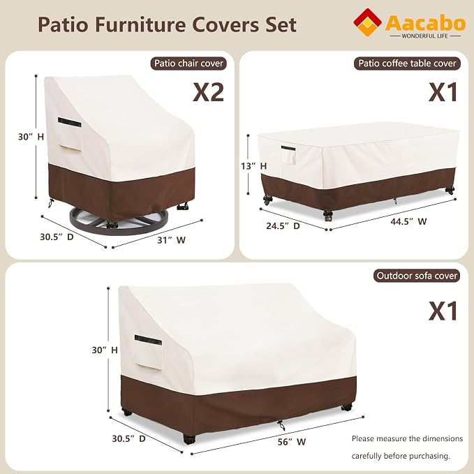 Patio Furniture Covers Set, 4-Piece 600D Heavy Duty Waterproof Outdoor - Image 2