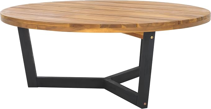 SAFAVIEH Outdoor Collection Leo Natural/Black Solid Wood Round Coffee Table - Image 7