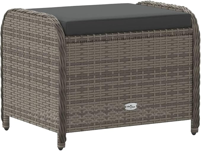 vidaXL Gray Poly Rattan Patio Stool - Image 8