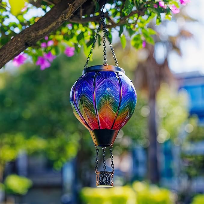 DREAMSOUL Hot Air Balloon Solar Lantern, Glass Outdoor Lantern Hanging Solar - Image 7