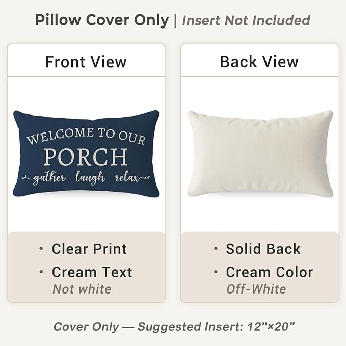 PANDICORN Welcome to Our Porch Stay Awhile Blue Outdoor Farmhouse Lumbar - Image 4