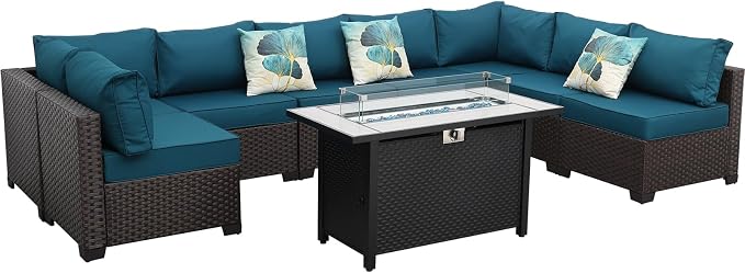 9 Pieces Wicker Patio Furniture Set Outdoor PE Rattan Sectional Conversation - Image 9