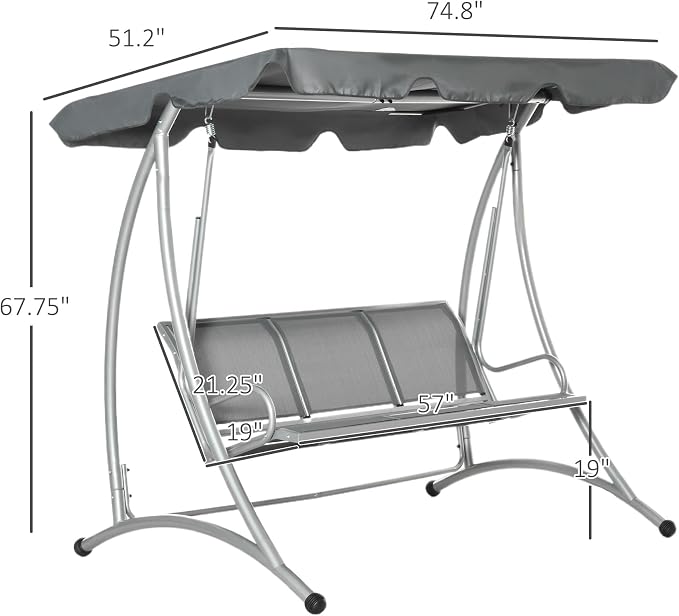 Outsunny 3-Seat Outdoor Porch Swing Chair, Patio Swing Glider - Image 7