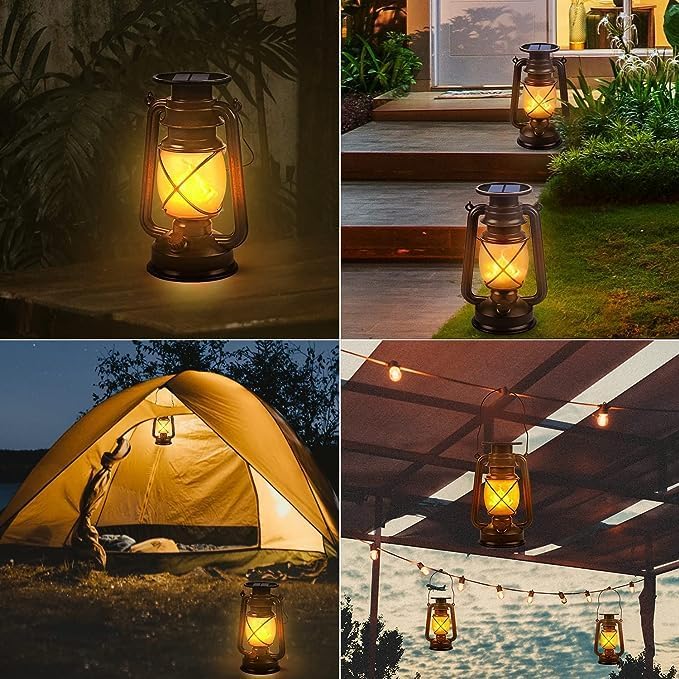 Solar Lantern Outdoor Waterproof, LED Vintage Flickering Flame Solar Lights - Image 6